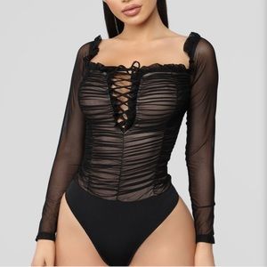 Black mesh body suit